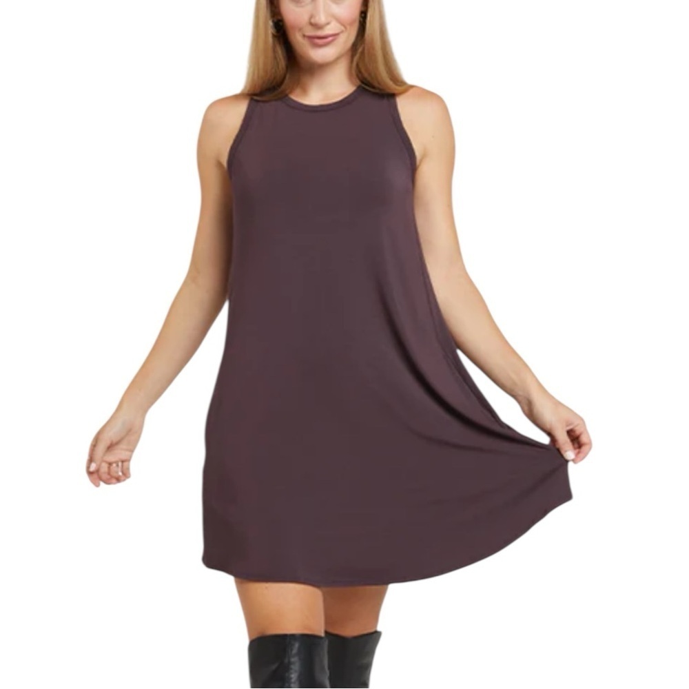 Shebird Plum Tunic Tank Dress M/L Built In Bra Sleeveless Stretch Lounge Travel